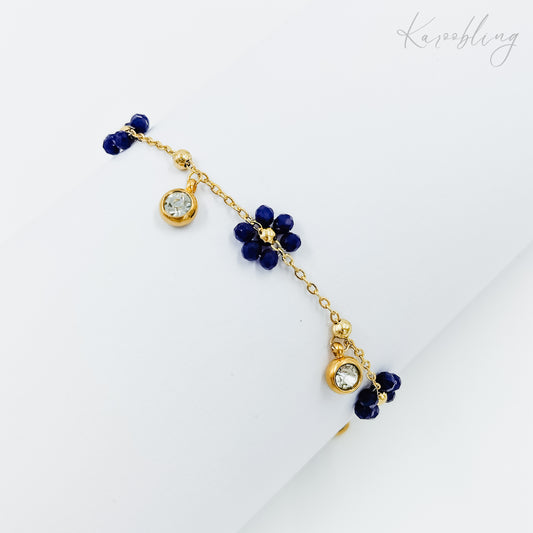 navy blue daisy charm bracelet gold plated (water & tarnish proof)