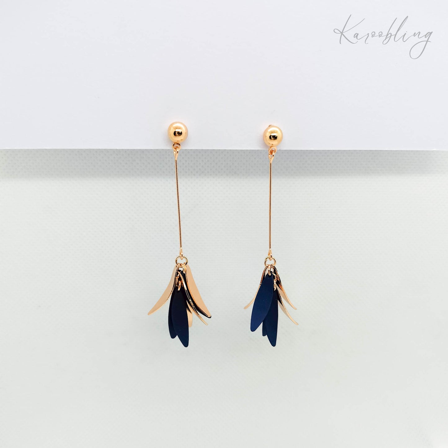 Navy Graceful Bloom Dangle Earrings