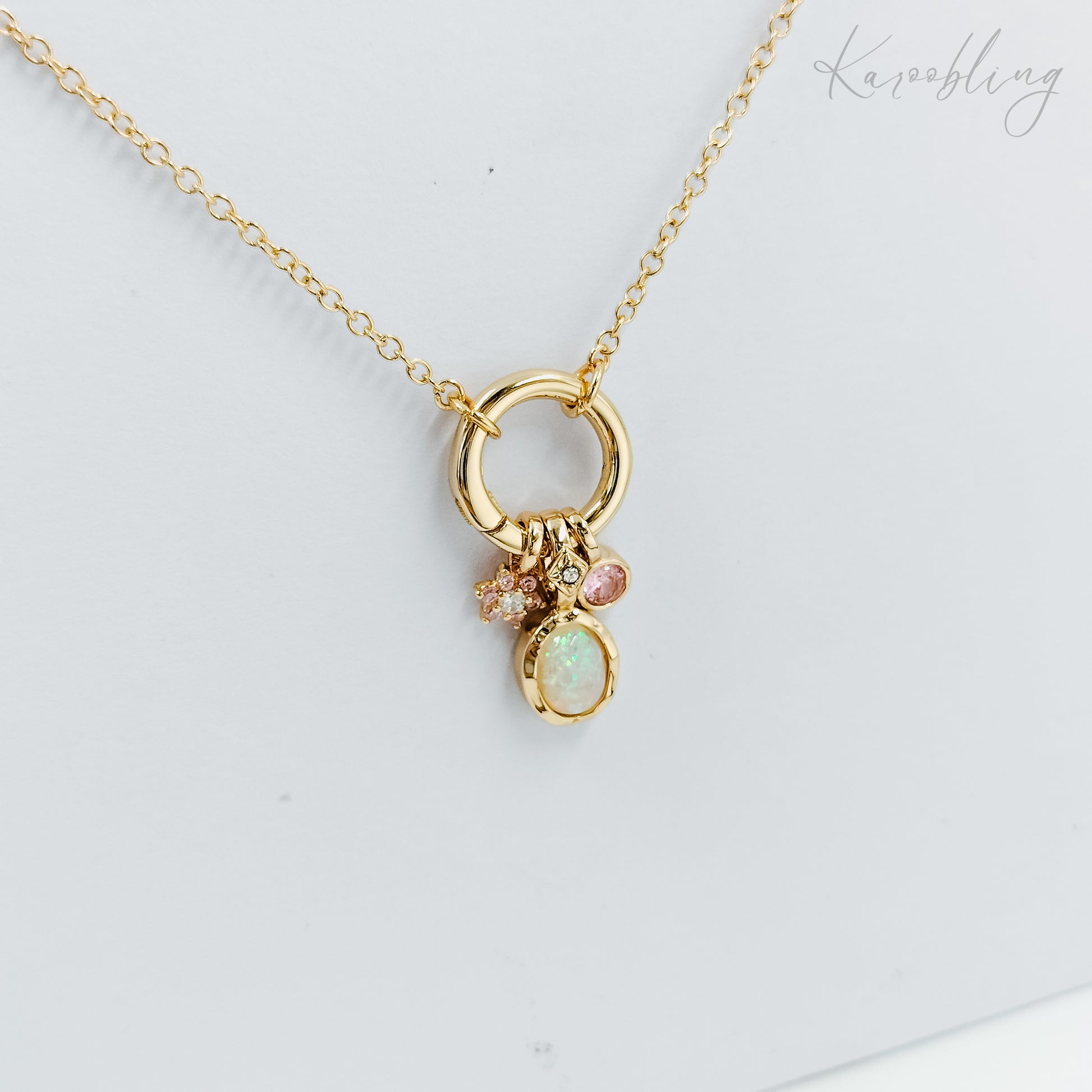 opal charm necklace gold plated, fashion jewellery