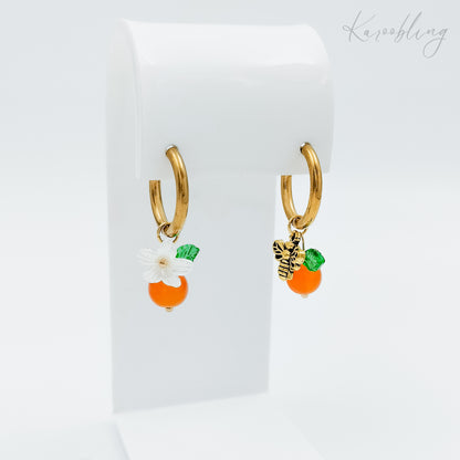 orange blossom & bee huggie earrings gold plated (fashion jewellery)