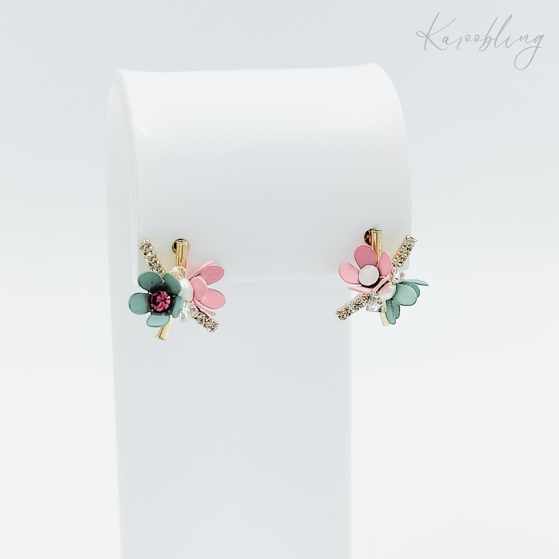 pastel floral stud earrings gold plated (fashion jewellery)