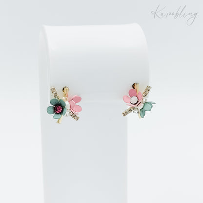 pastel floral stud earrings gold plated (fashion jewellery)