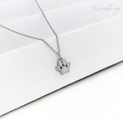 Sterling Silver Paw Print Pendant Necklace