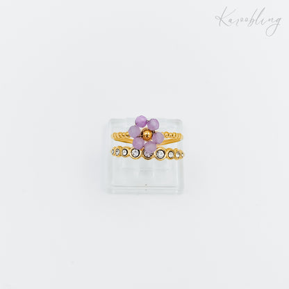 purple gold plated flower ring (water & tarnish proof)