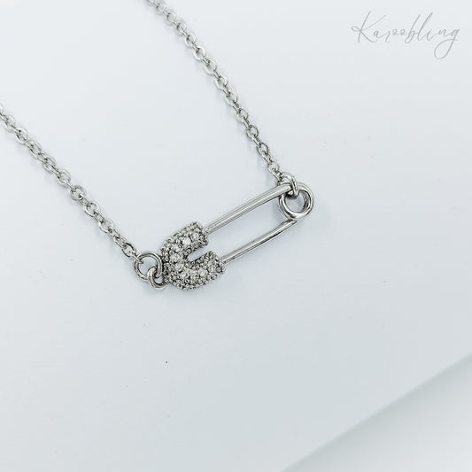 rhinestone stainless steel safety pin necklace (water & tarnish proof)