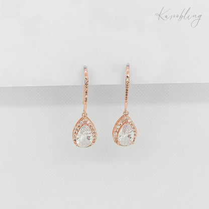 rose gold plated bridal earrings teardrop