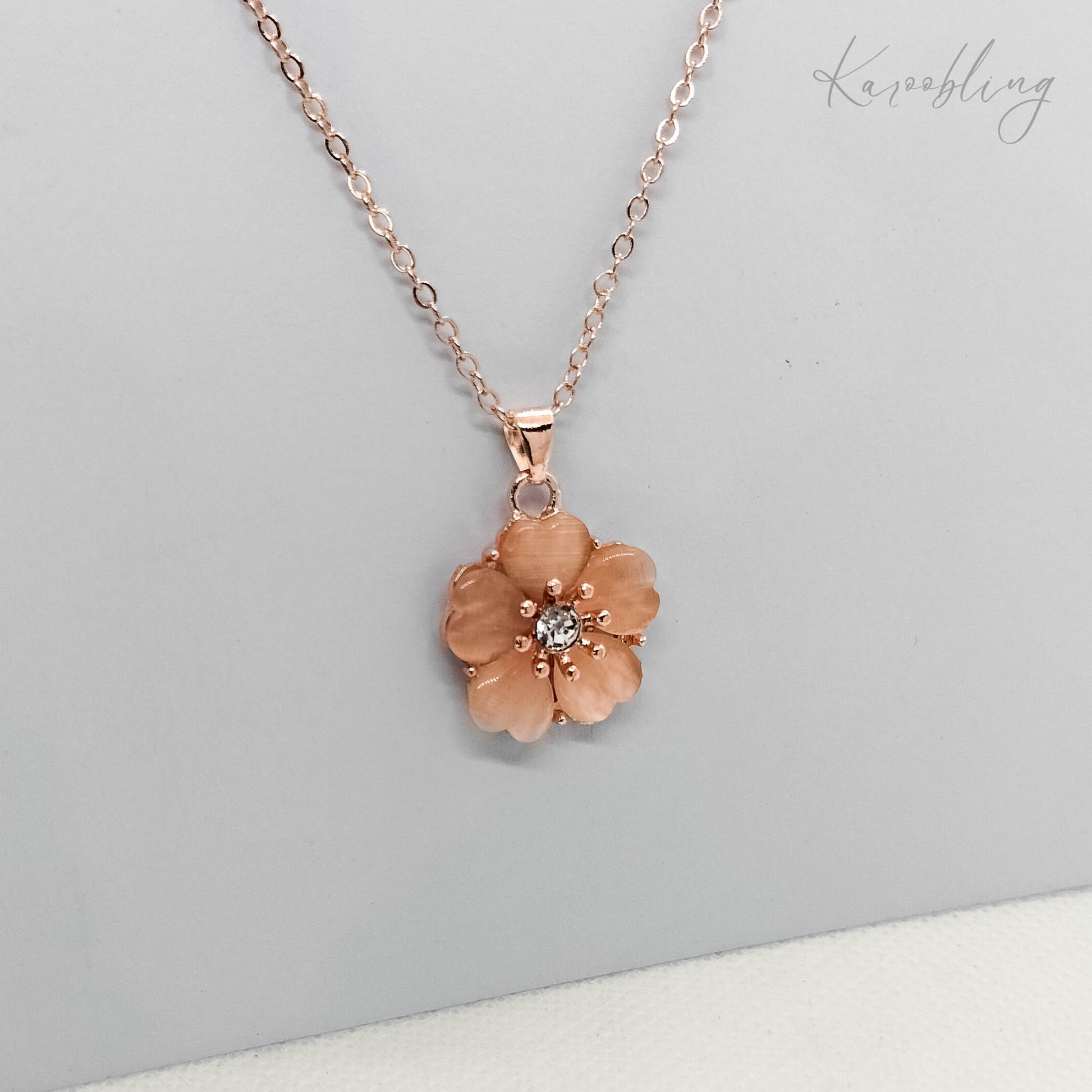 Rose Gold Plated Flower Necklace - close up