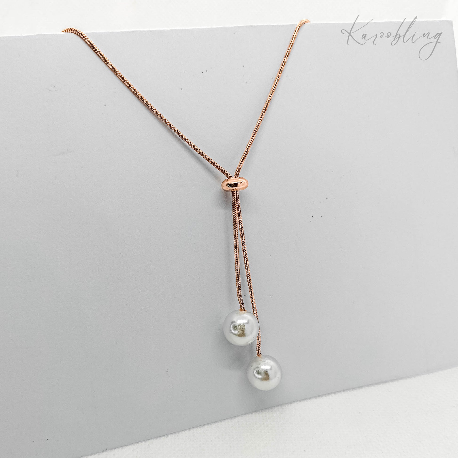 Rose Gold Plated Pullcord Pearl Necklace