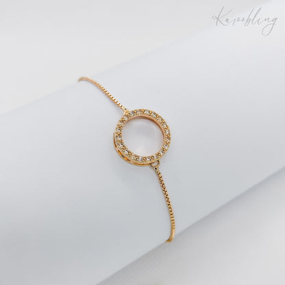 round halo pullcord bracelet gold plated