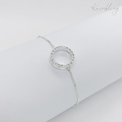 round halo pullcord bracelet silver plated