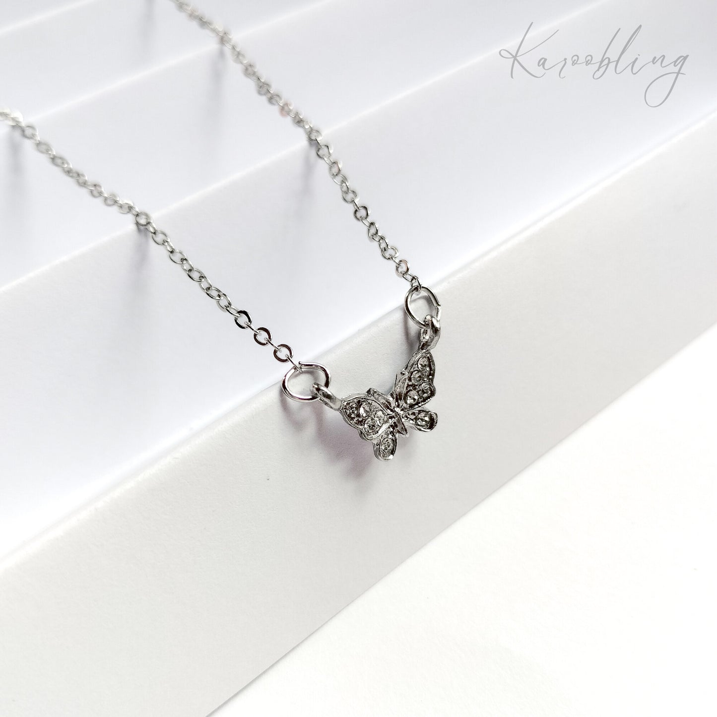 Silver FlutterGlow Butterfly Necklace