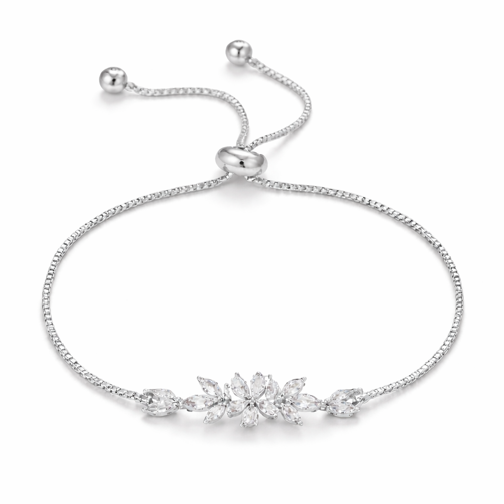 silver plated cubic zirconia floral bracelet (fashion jewellery)