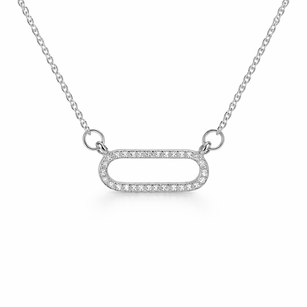 silver plated rhinestone oval pendant necklace (fashion jewellery)