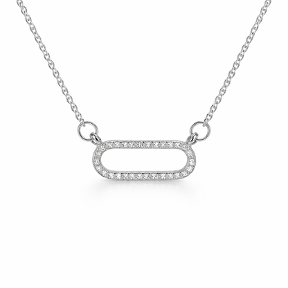 silver plated rhinestone oval pendant necklace (fashion jewellery)