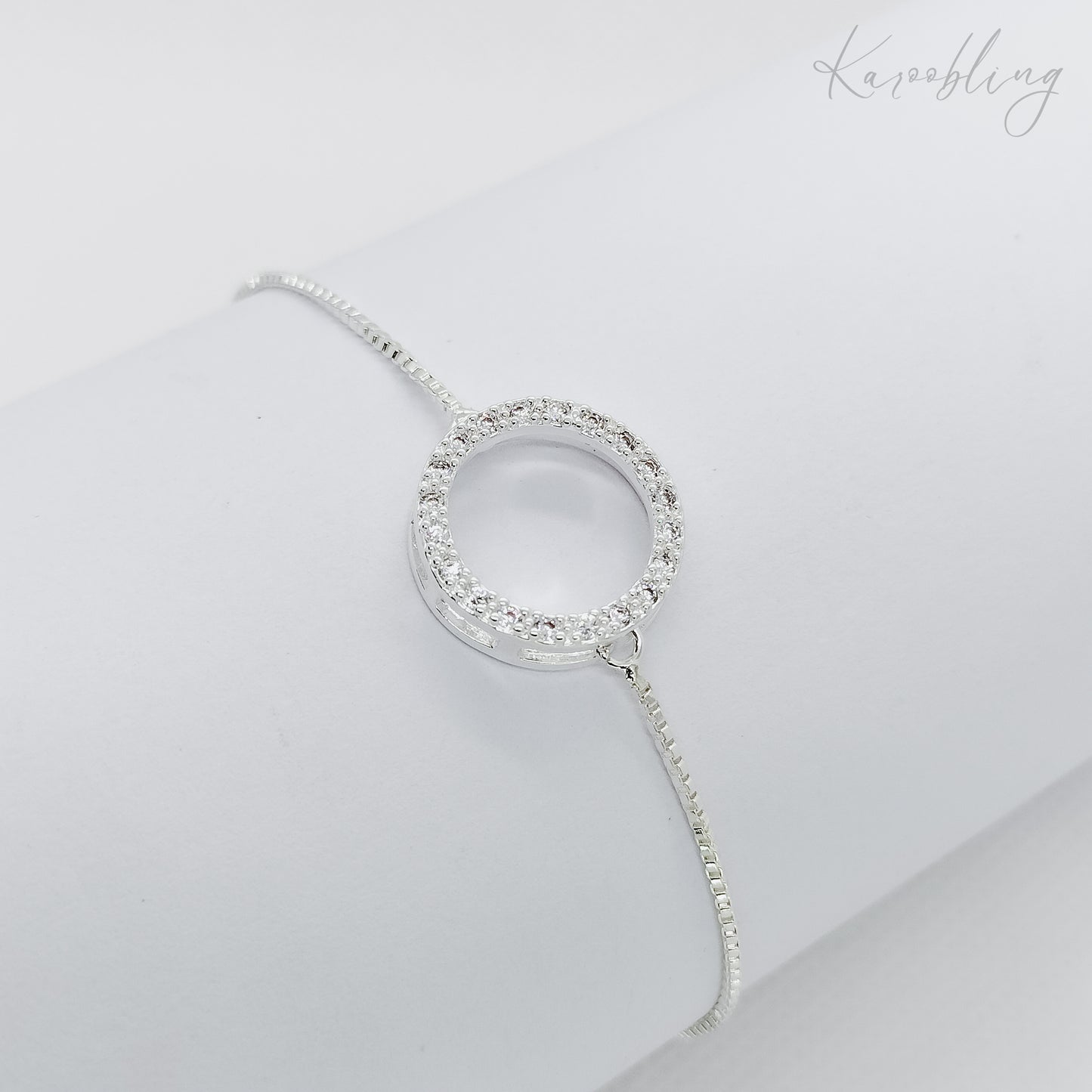 silver plated round halo pullcord bracelet