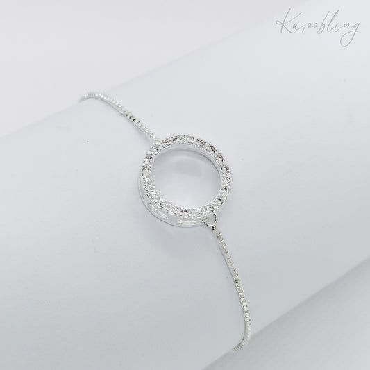 silver plated round halo pullcord bracelet