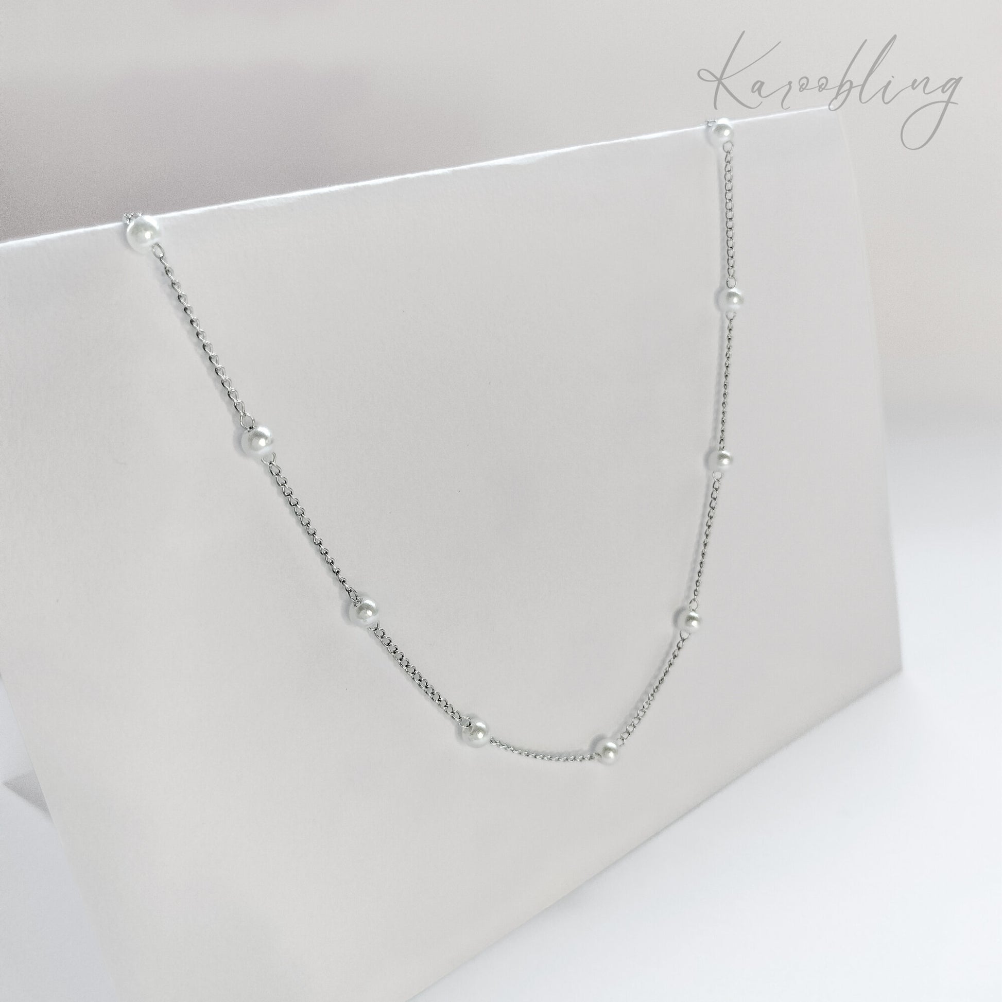 Silver Spaced Out Pearl Necklace