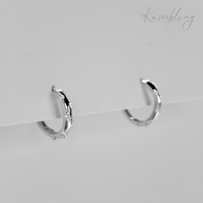 Silver Stardust Sparkle Hoop Earrings - close up