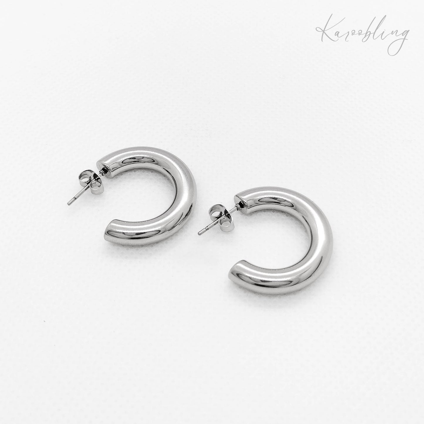 silver plated chunky c hoop earrings, waterproof and tarnish resistant