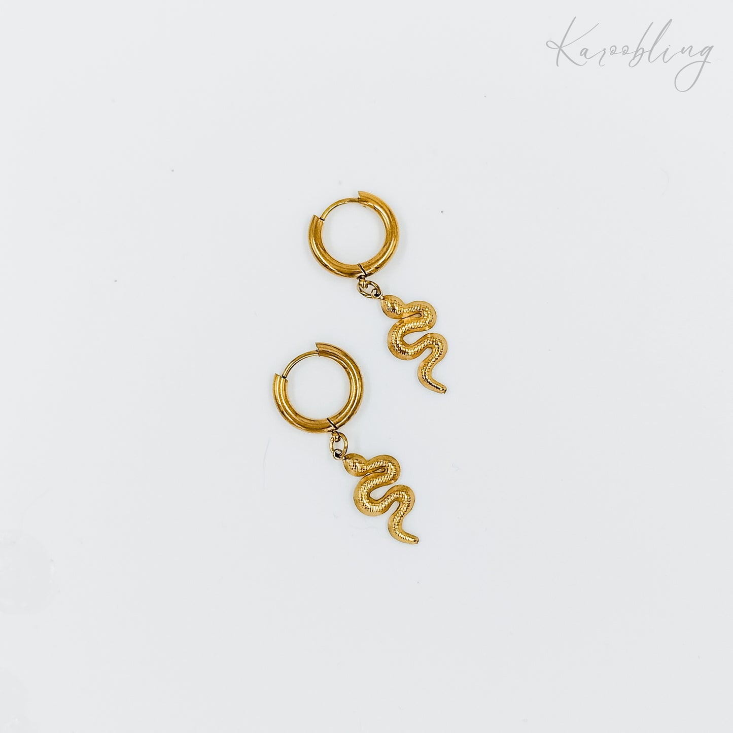 Gold Plated Snake Charm Hoop Earrings