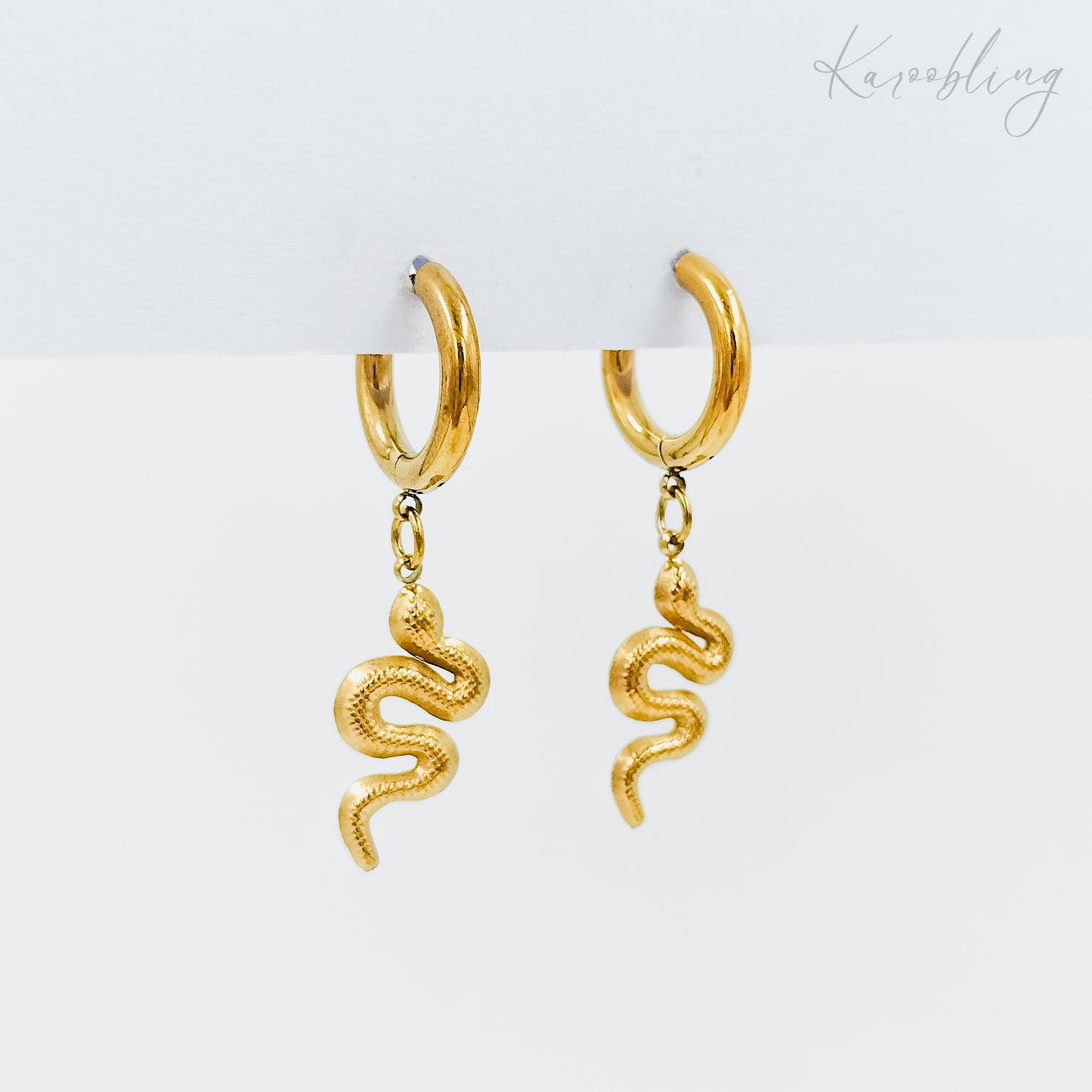 Gold Plated Snake Charm Hoop Earrings