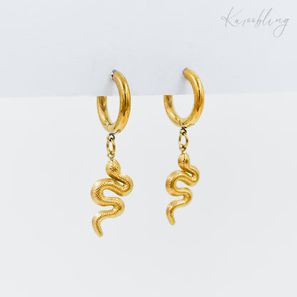 Gold Plated Snake Charm Hoop Earrings