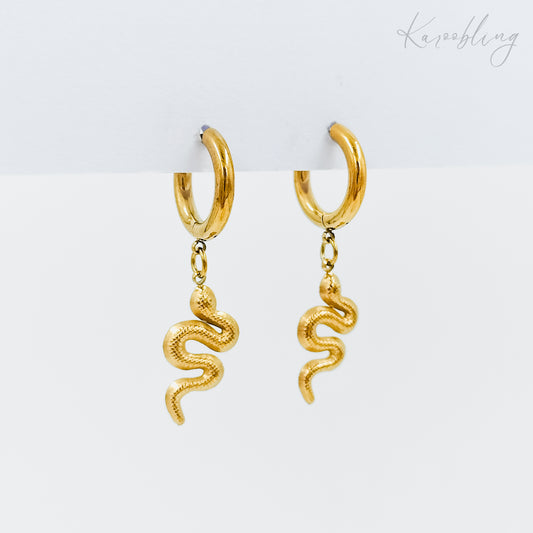 Gold Plated Snake Charm Hoop Earrings