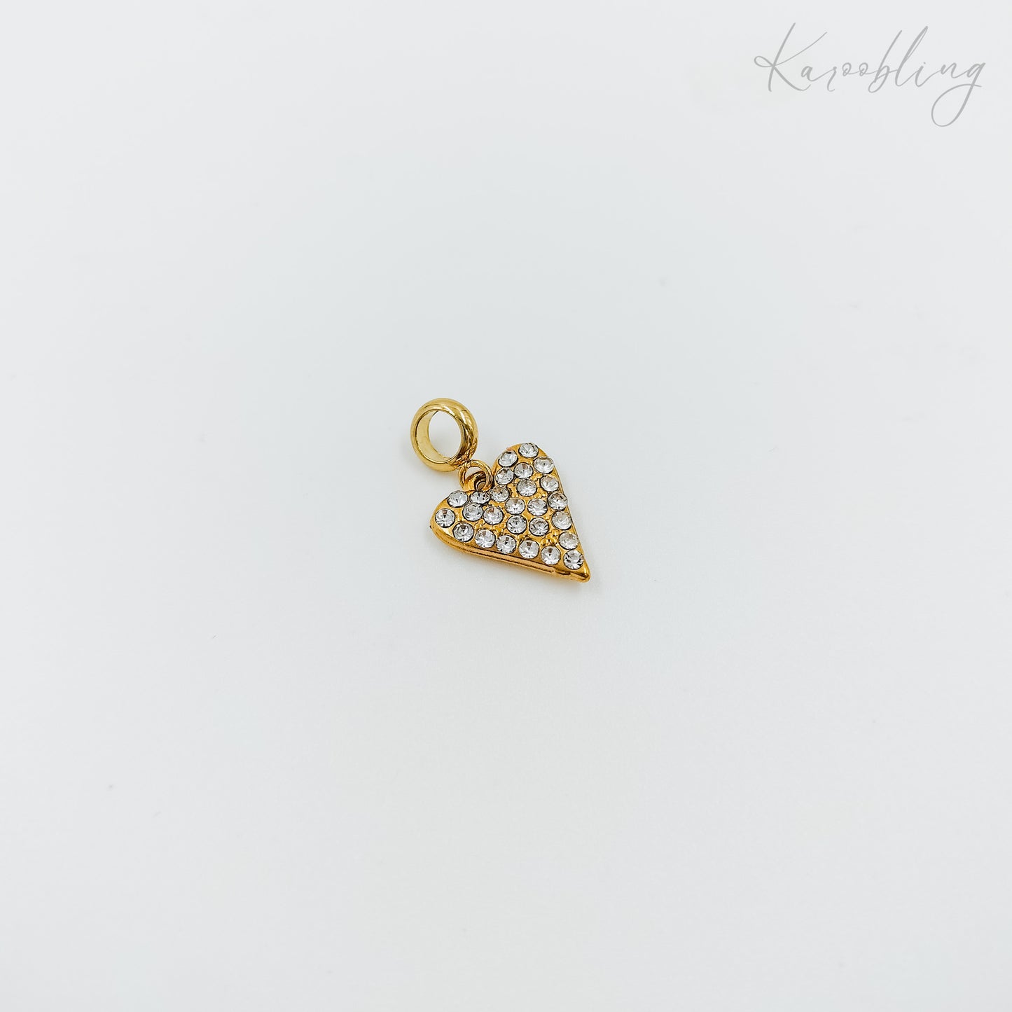 gold plated sparkling rhinestone heart charm (water & tarnish proof)