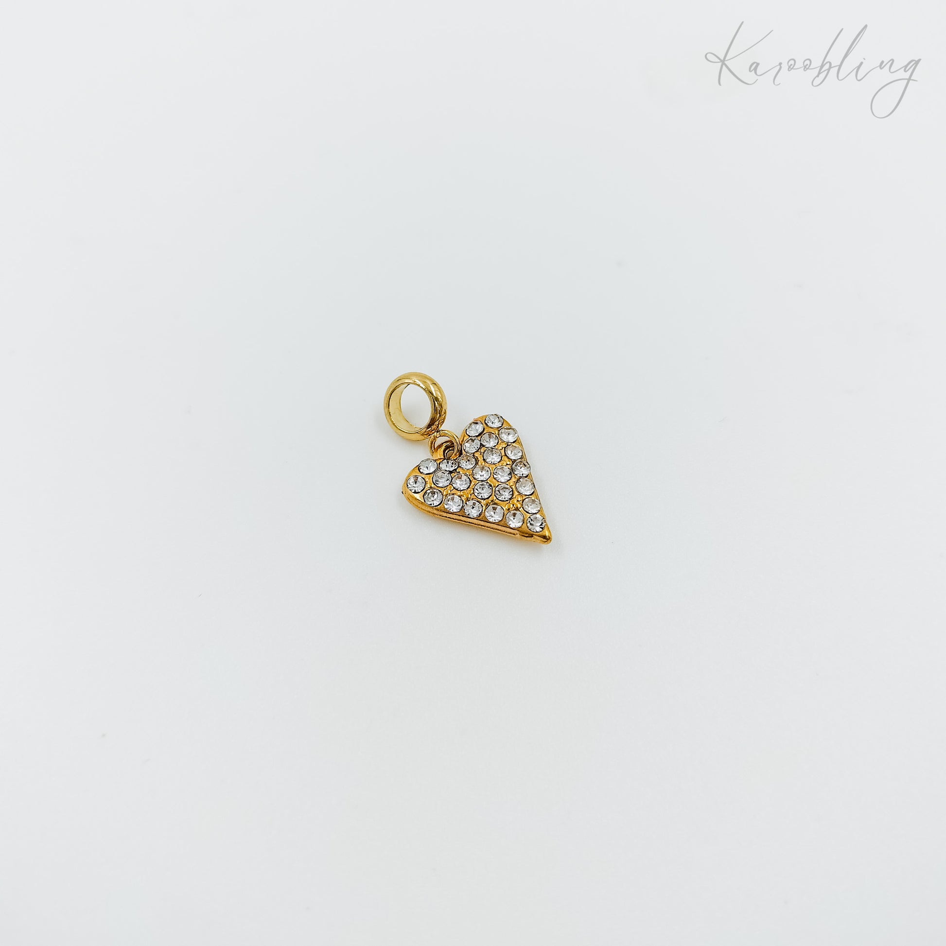 gold plated sparkling rhinestone heart charm (water & tarnish proof)