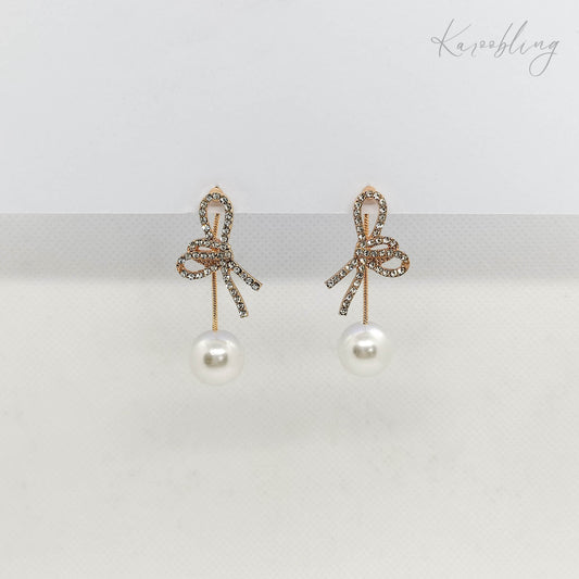 Sparkly Bow's & Pearls Dangle Earrings Karoobling Jewelry