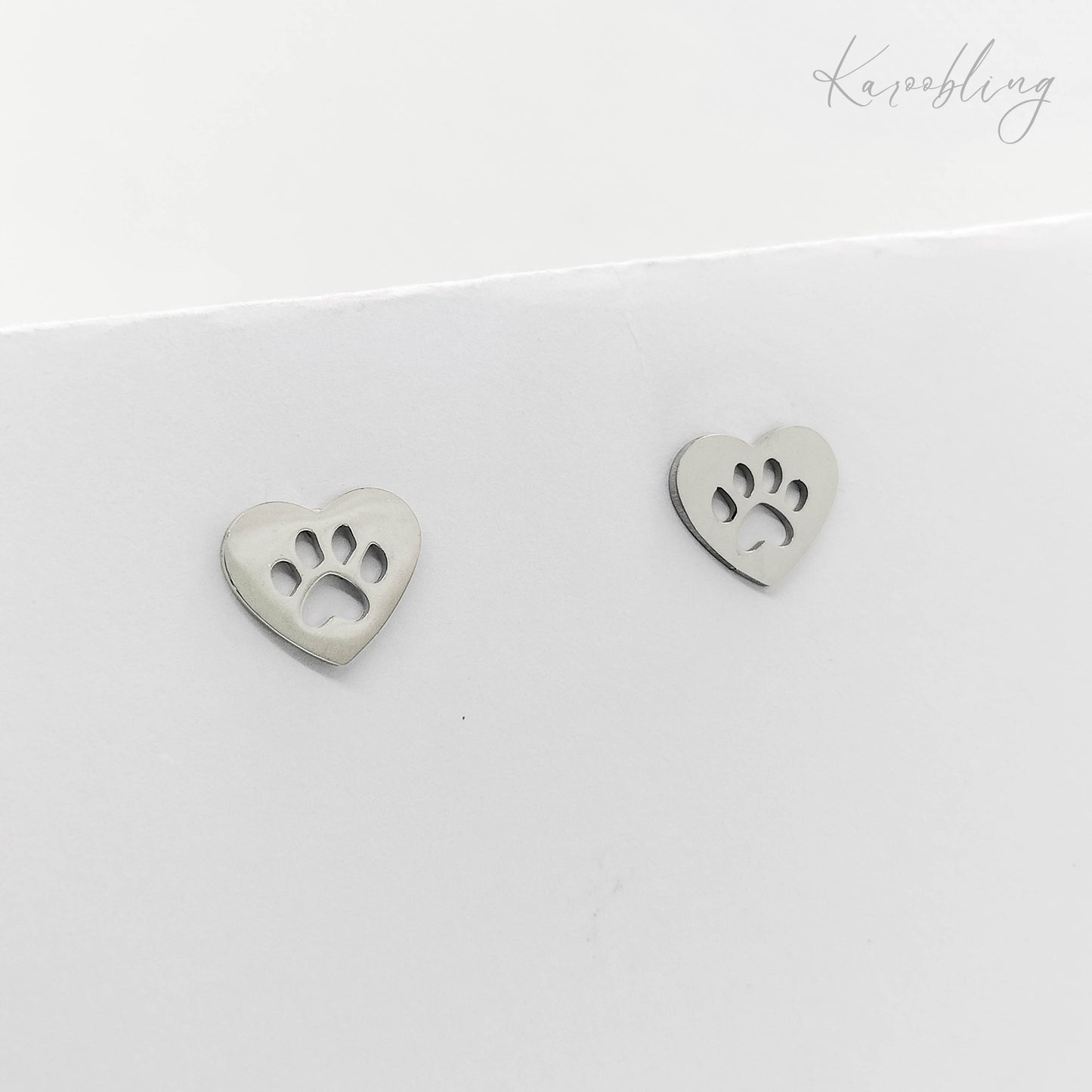 stainless steel heart & paw print stud earrings (water & tarnish proof)