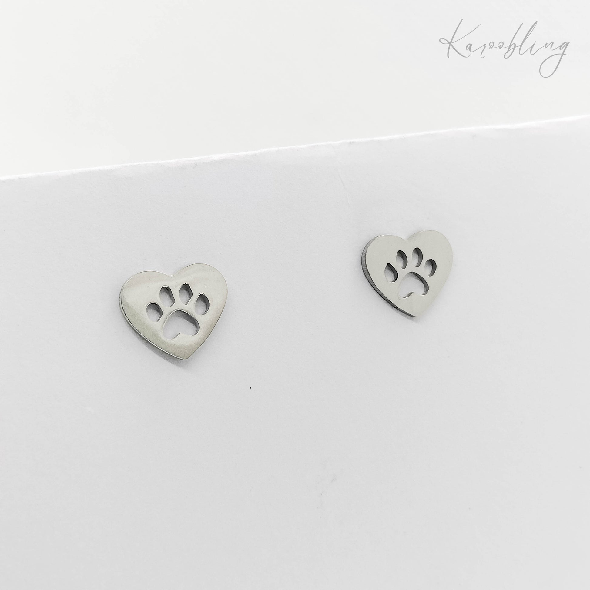 stainless steel heart & paw print stud earrings (water & tarnish proof)