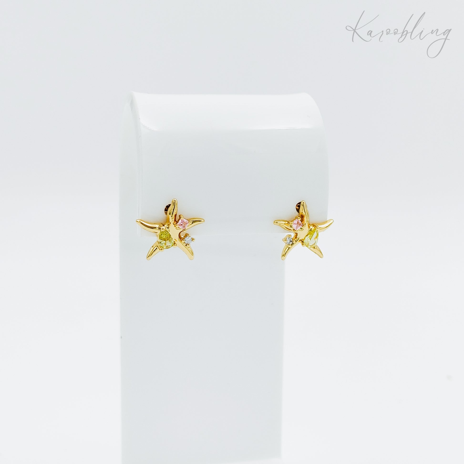 starfish cubic zirconia 18k gold plated stud earrings (water & tarnish proof)