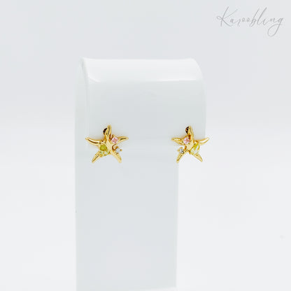 starfish cubic zirconia 18k gold plated stud earrings (water & tarnish proof)