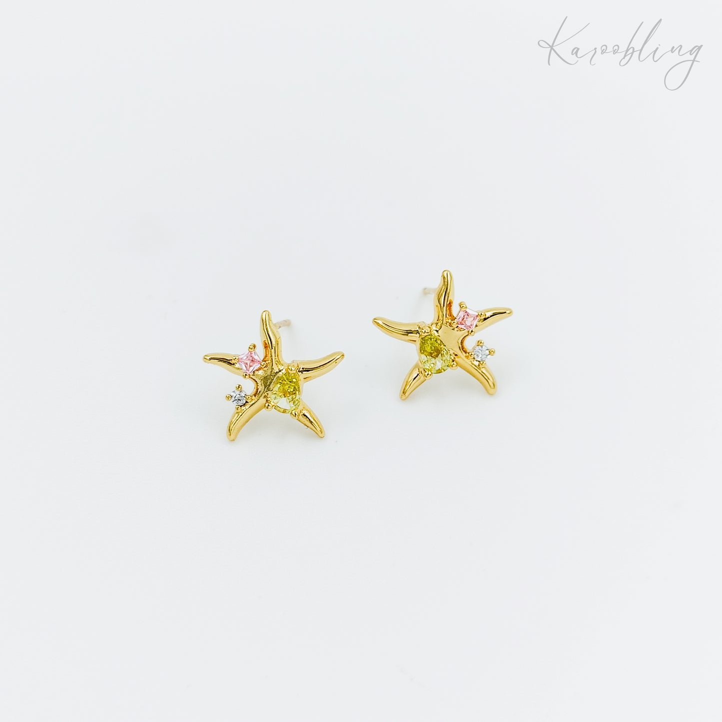 starfish cubic zirconia stud earrings 18k gold plated (water & tarnish proof)