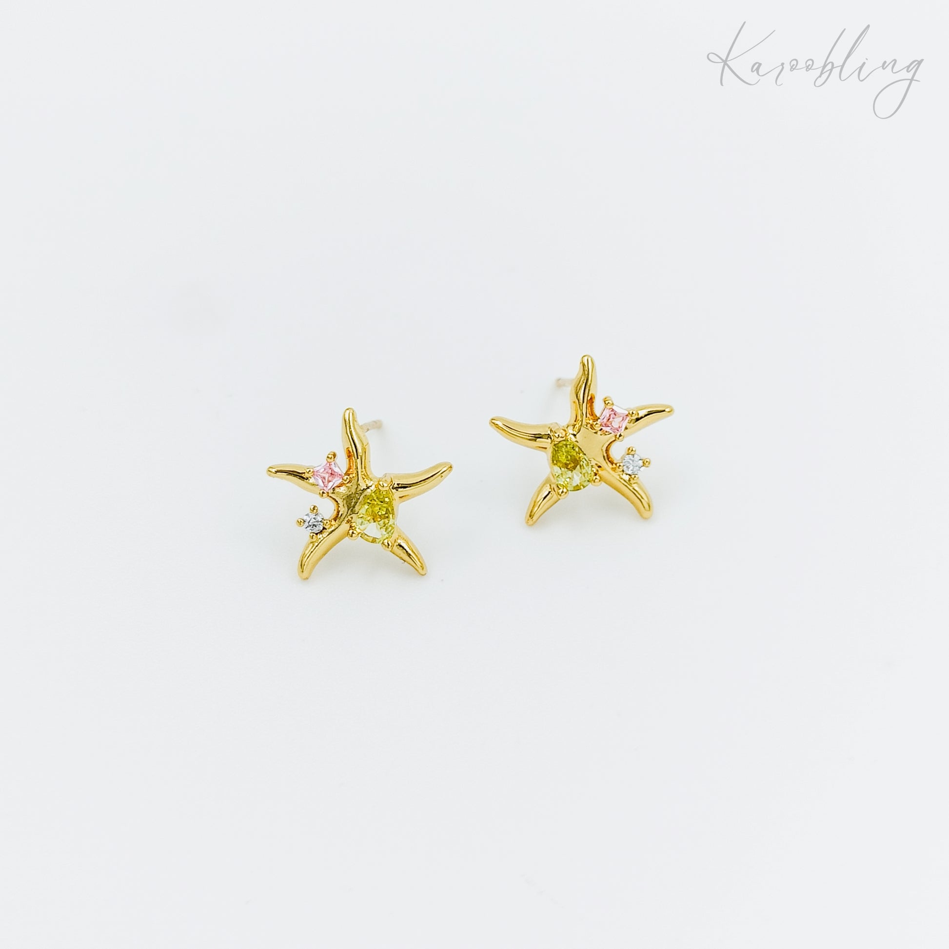 starfish cubic zirconia stud earrings 18k gold plated (water & tarnish proof)