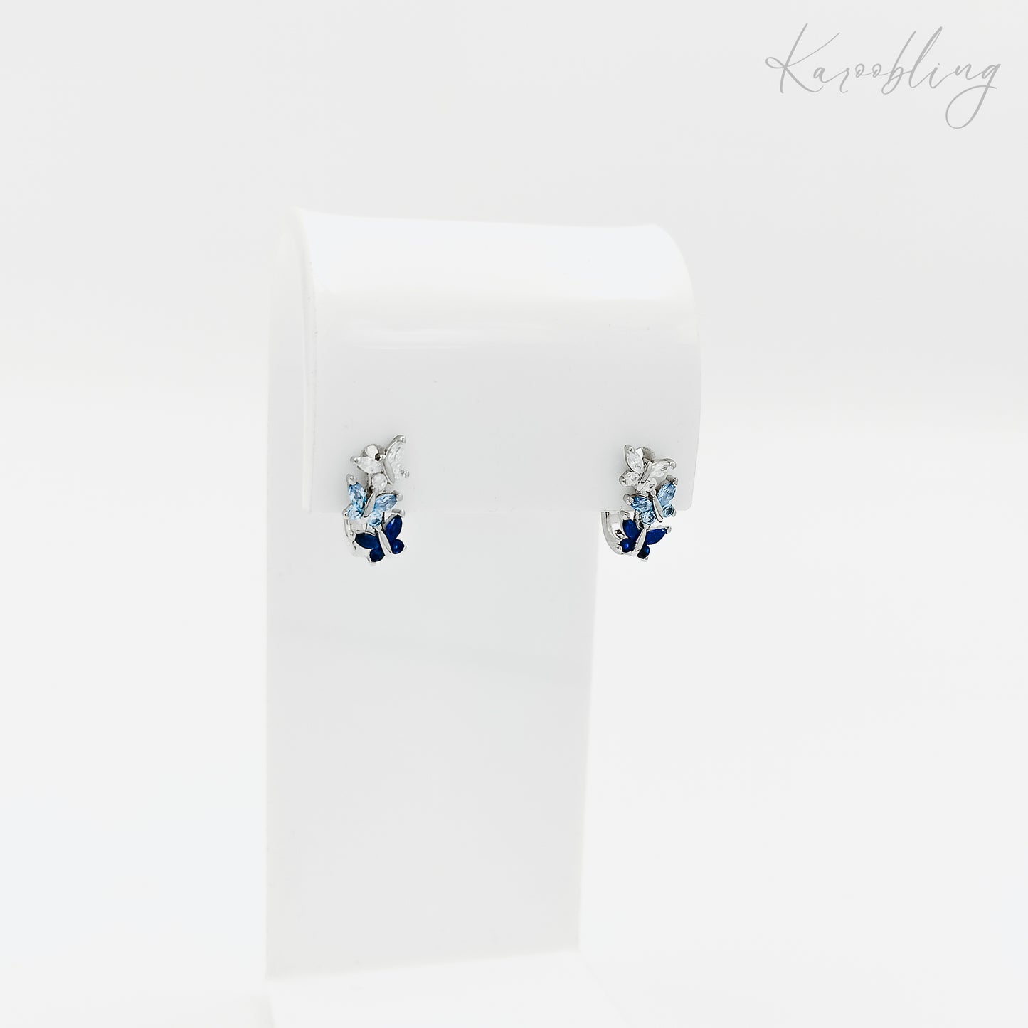 sterling silver blue butterfly french hoop earrings (hypoallergenic)