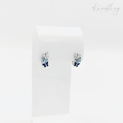 sterling silver blue butterfly french hoop earrings (hypoallergenic)
