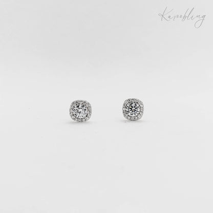 sterling silver cushion pave stud earrings