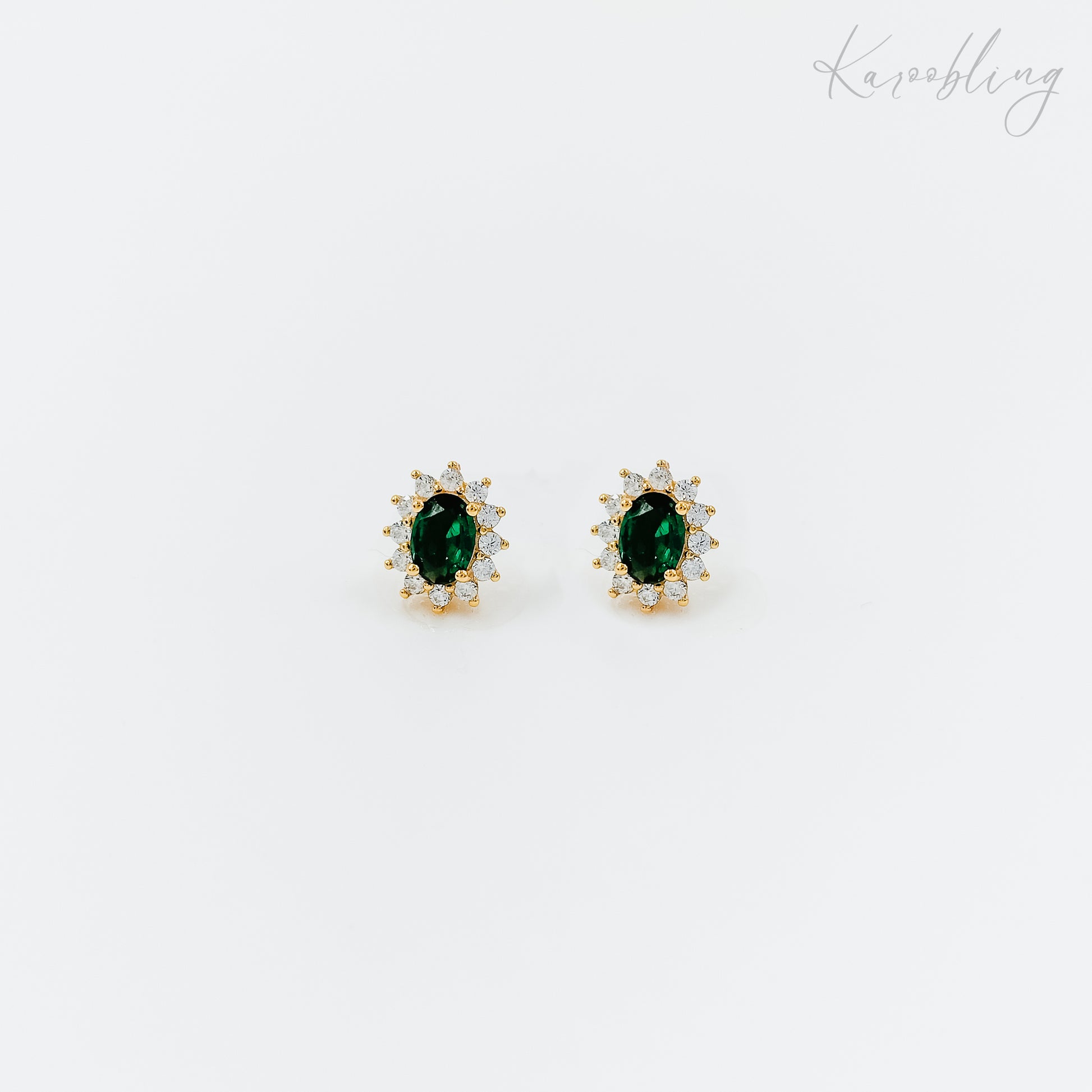 sterling silver green cz gold plated stud earrings