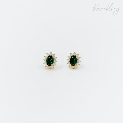 sterling silver green cz gold plated stud earrings