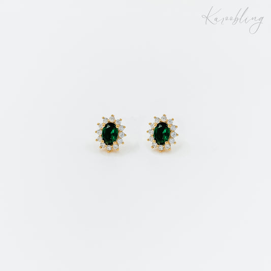 sterling silver green cz gold plated stud earrings