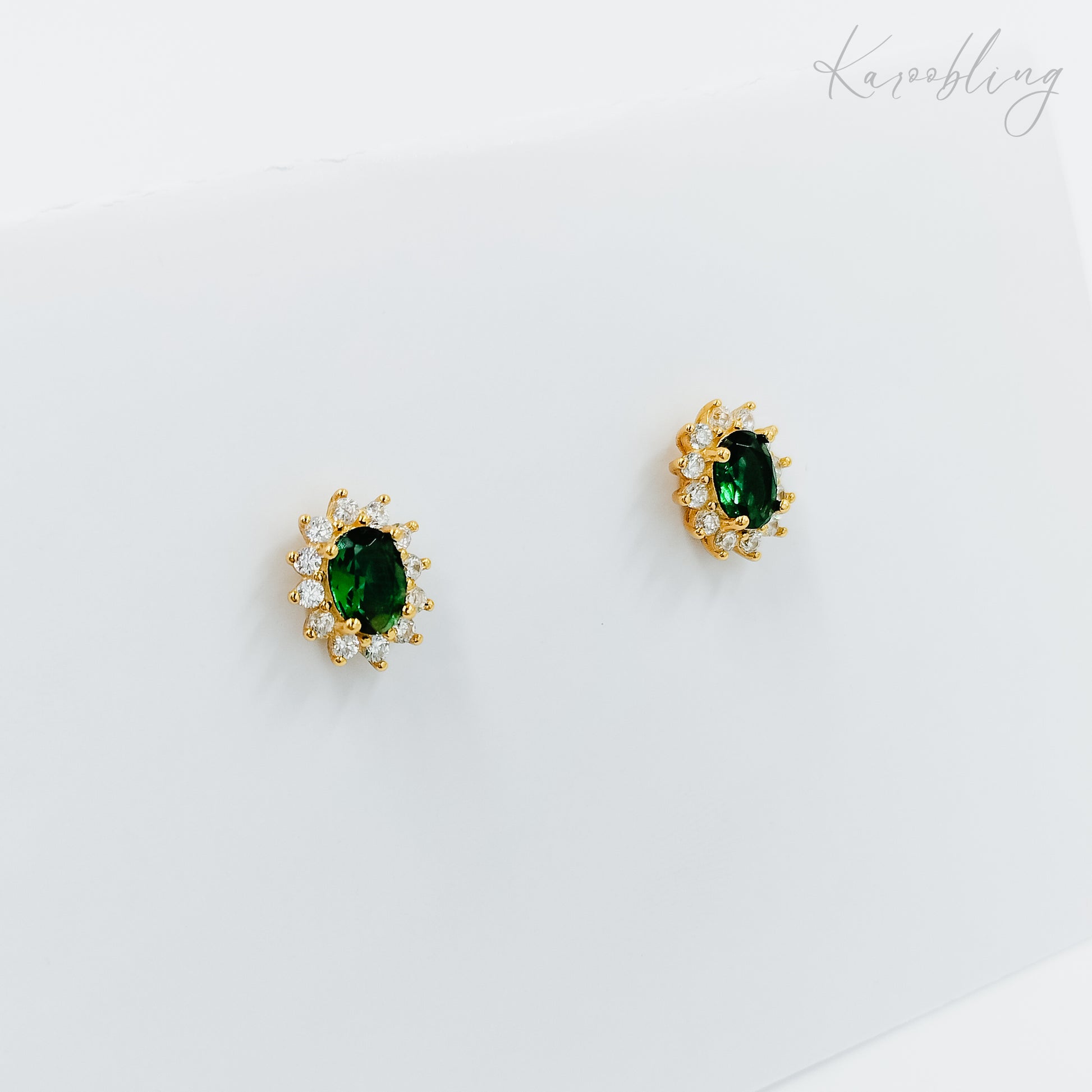 sterling silver green cz stud earrings gold plated