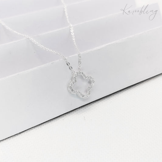 sterling silver hollow clover pendant necklace