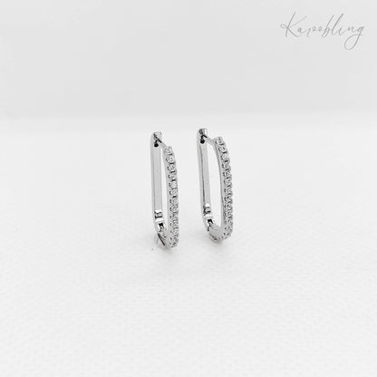 sterling silver huggie hoop earrings (oval & cubic zirconia's)