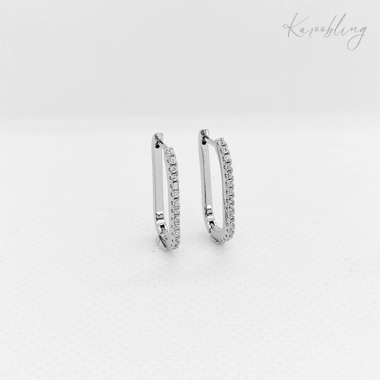 sterling silver huggie hoop earrings (oval & cubic zirconia's)