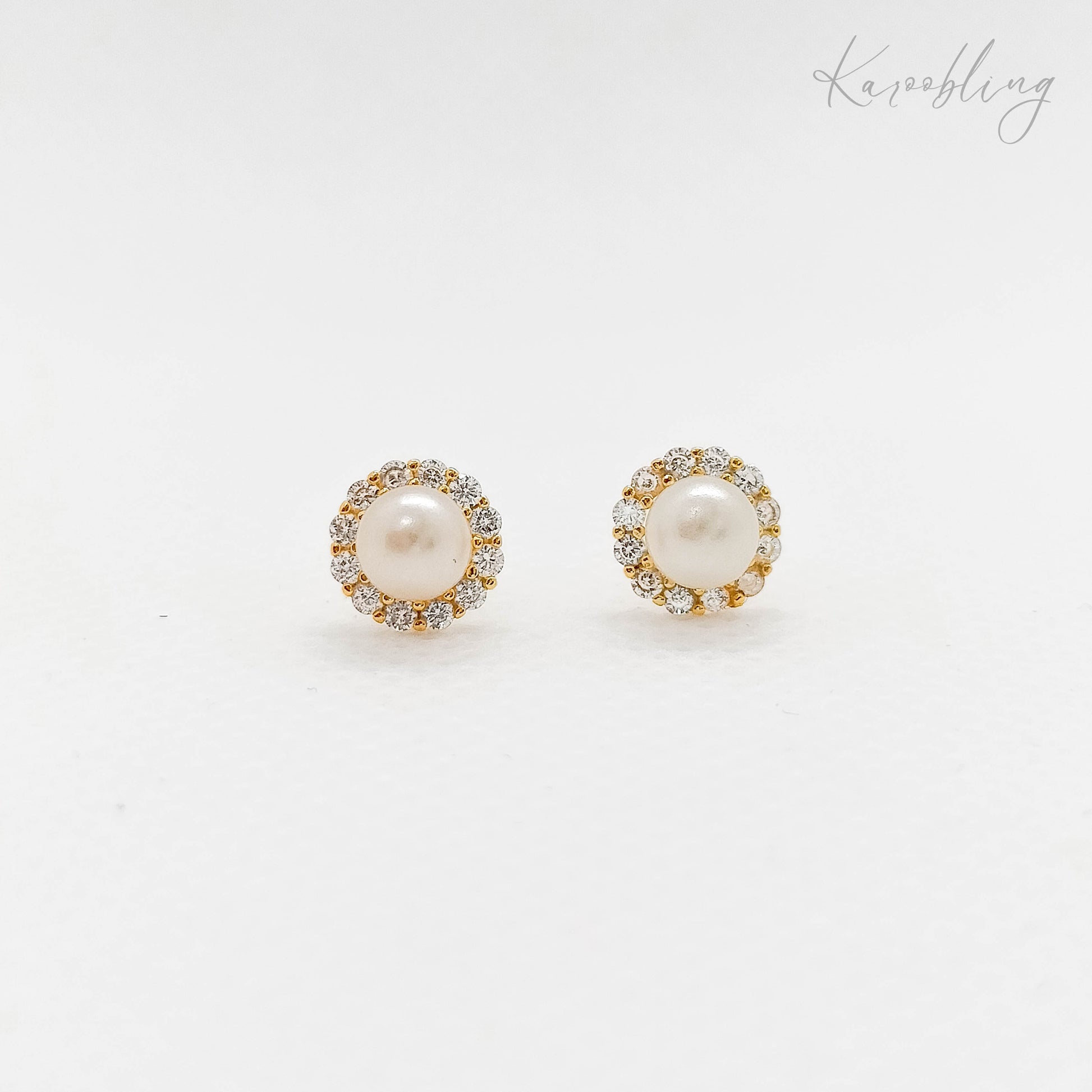 sterling silver round cubic zirconia pearl stud earrings gold-plated