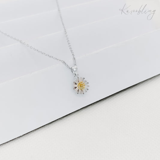 Sterling Silver Two-Tone Daisy Pendant Necklace