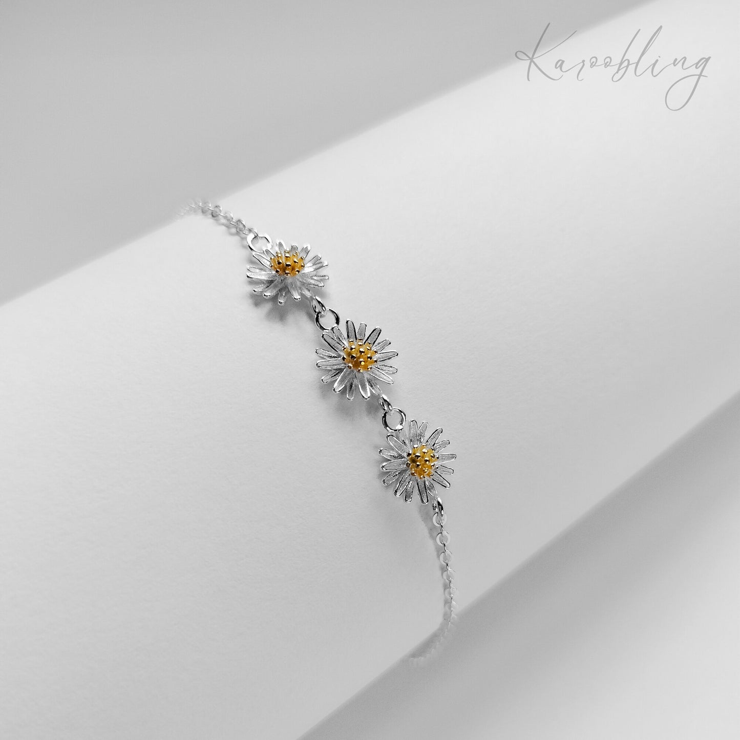 Sterling Silver Daisy Bloom Trio Bracelet