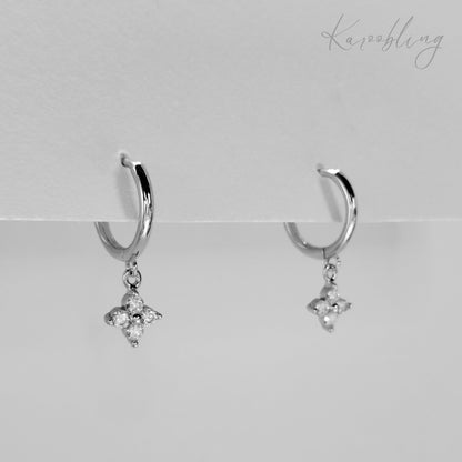 Sterling Silver Petal Sparkle Huggie Earrings